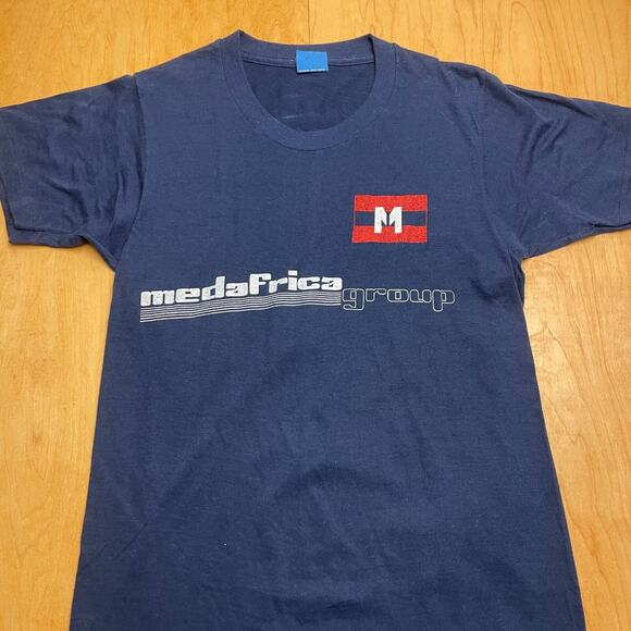 Vintage Screenstars Meda Frica Small Solid Blue Short Sleeve T-Shirt - Picture 2 of 9